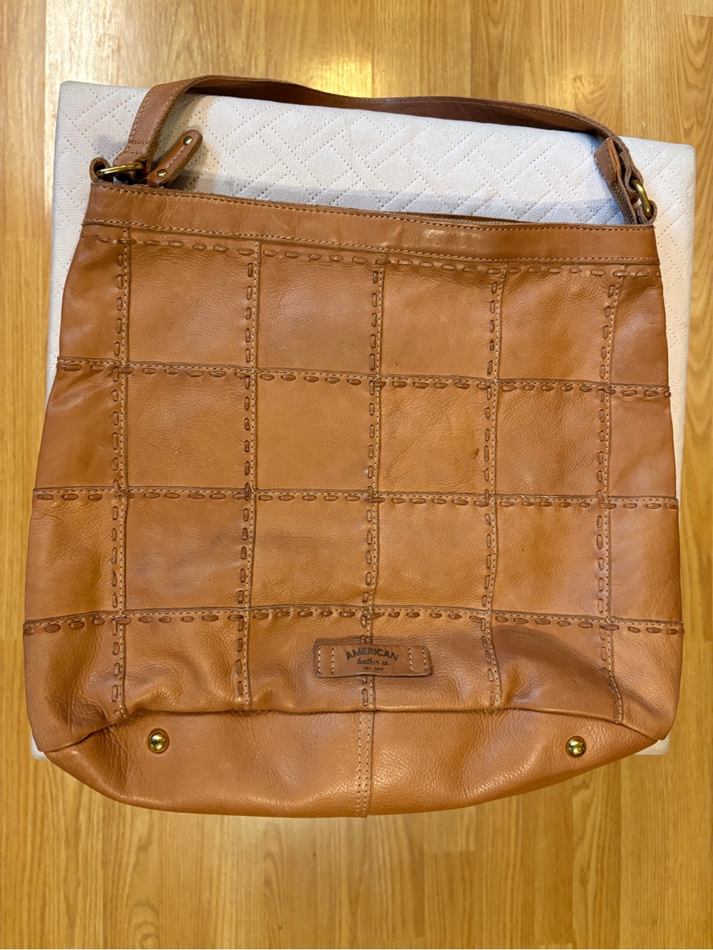 American Leather Co. Braided Patchwork Tan  Pebbled Leather Shoulder Bag